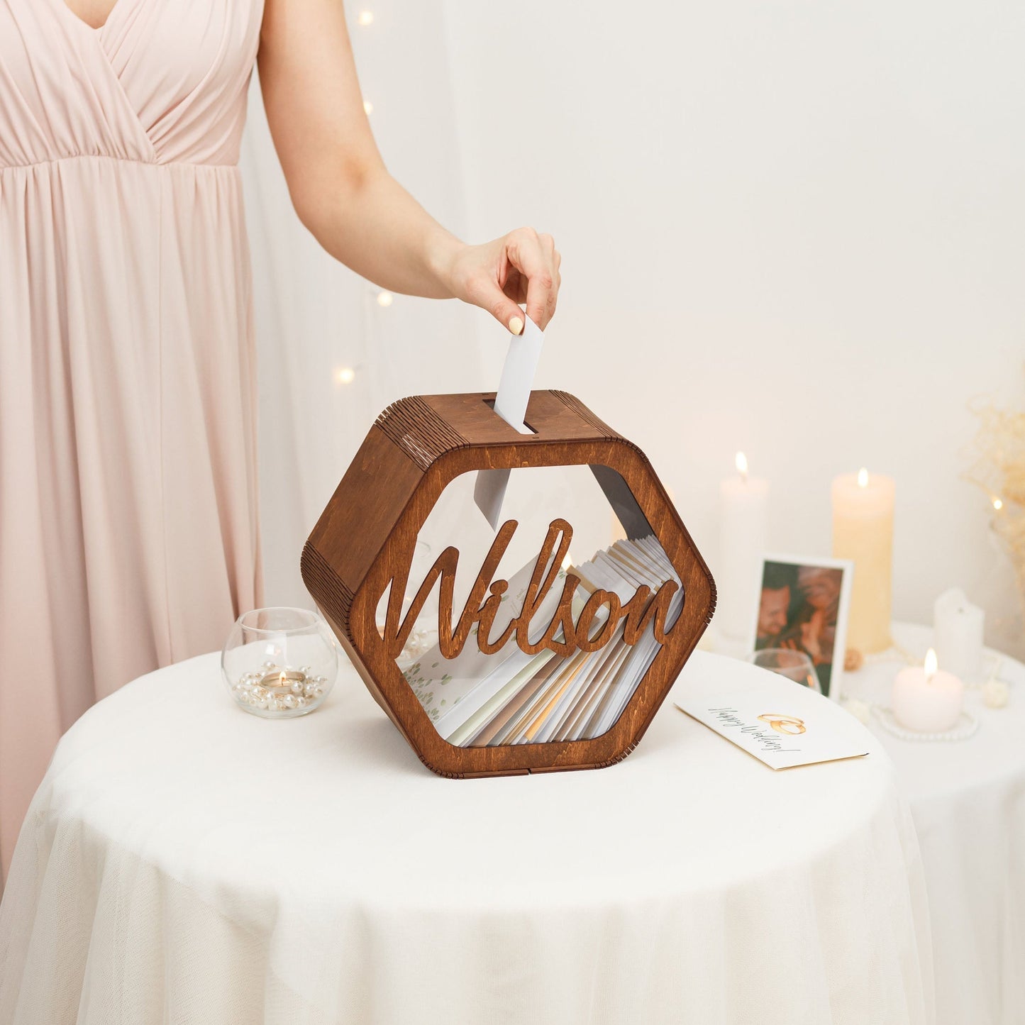 A beautiful Memory Box - Personalized Wedding Card Box - Hexagon