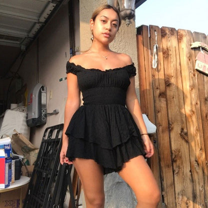 Waist Slimming Dress With Pleated Wooden Ears