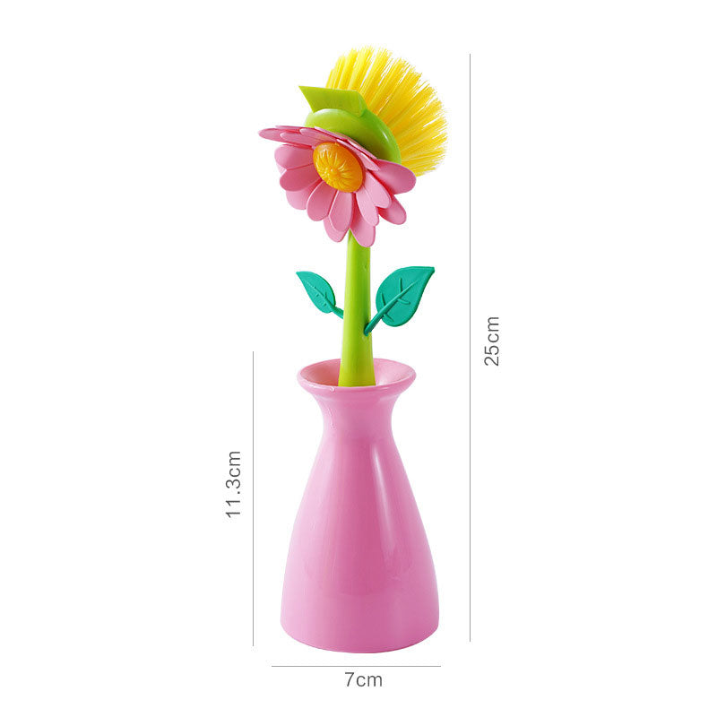 Flower Shaped Long Handle Kitchen Scrubber