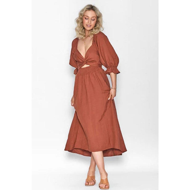 V-Neck Mid-Sleeve Reversible Skirt