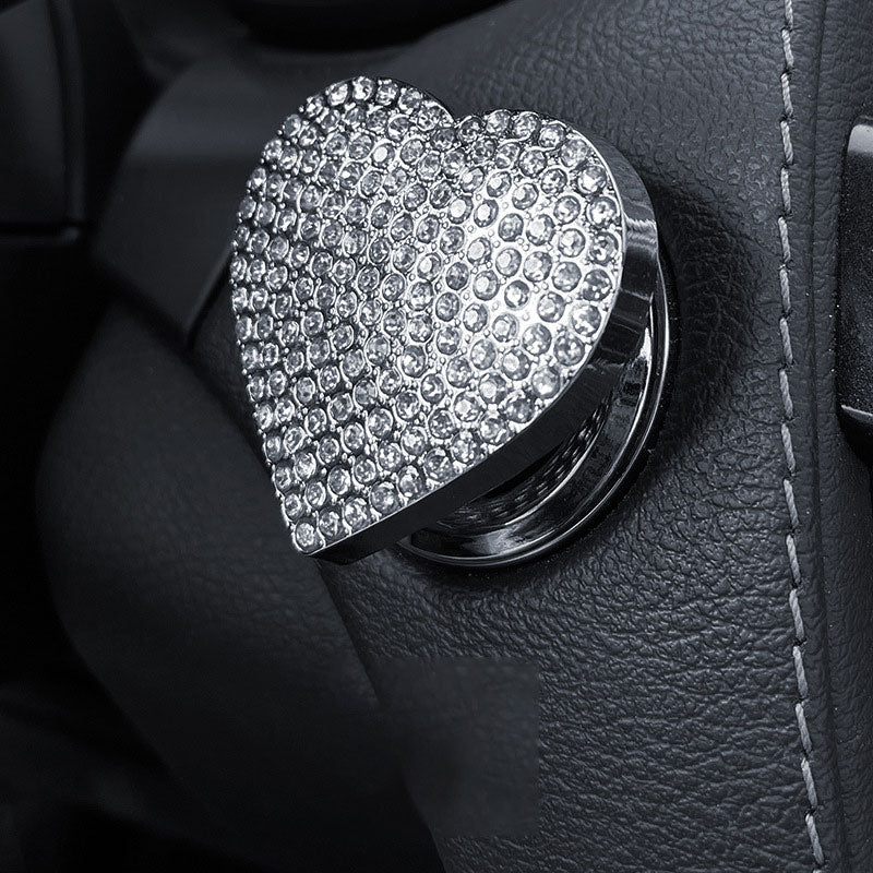 Heart Rhinestone Press Start Button Ignition Protective Cover