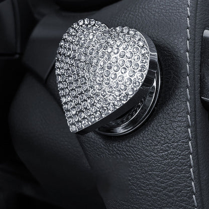 Heart Rhinestone Press Start Button Ignition Protective Cover
