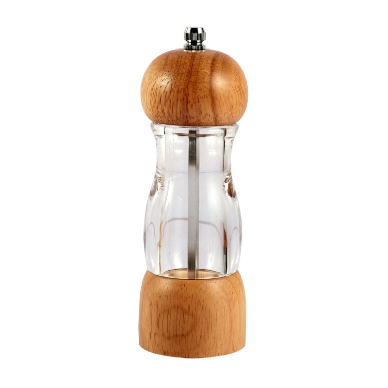 New Rubber Wood Transparent Pepper Grinder