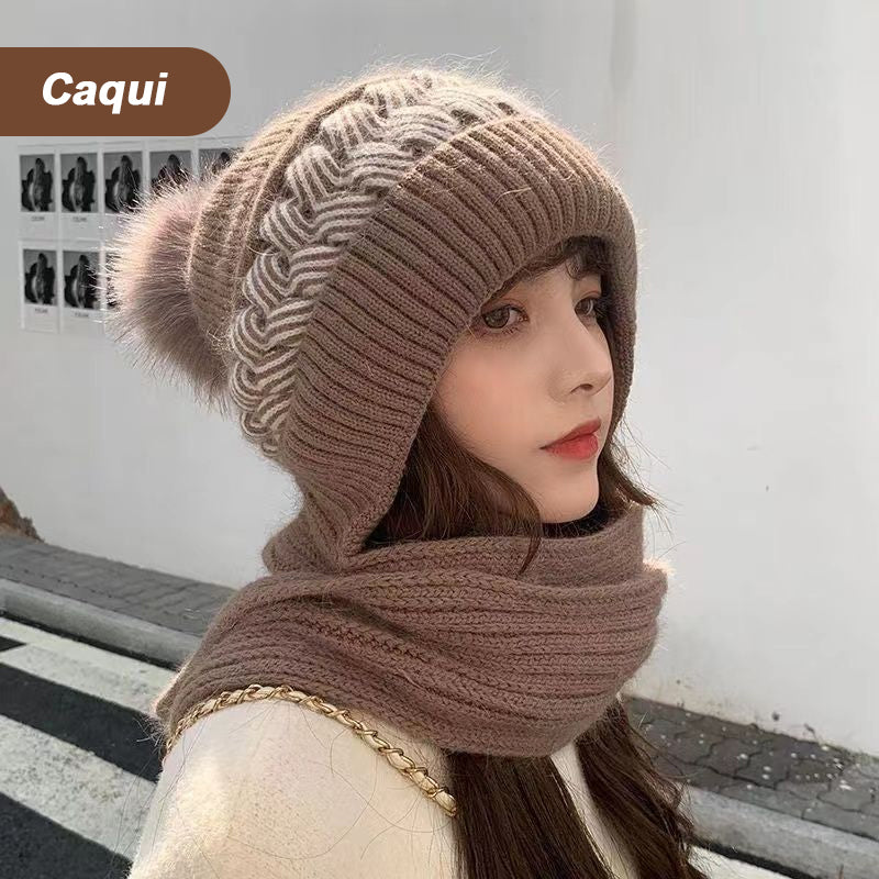 Gorro De Punto Con Bufanda Gruesa Y Cálida./knitted scarf hat