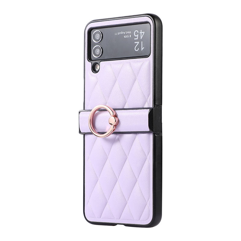 Foldable Check Ring Buckle Leather Phone Case