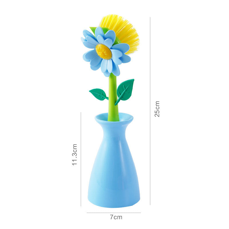Flower Shaped Long Handle Kitchen Scrubber