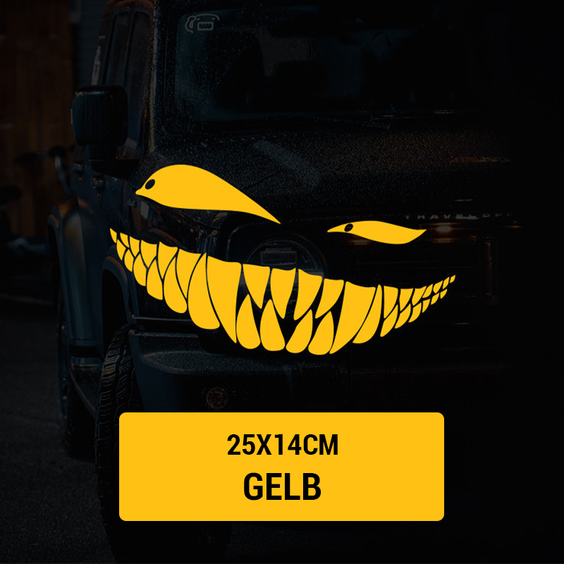 Auto-Aufkleber „Zähne schielen, lächeln“./Teeth squint evil smile sticker