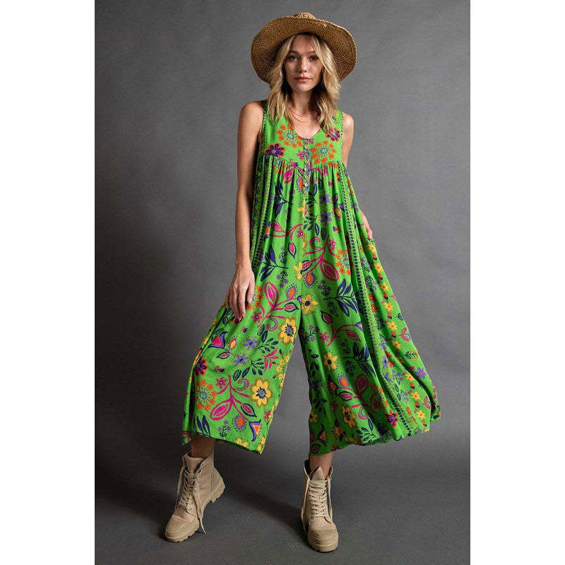 Printed Loose Sleeveless Jumpsuit