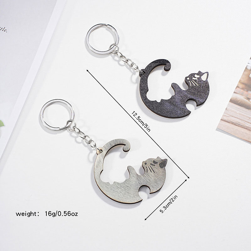 Simulated Wooden Couple Animal Key Ring Pendant