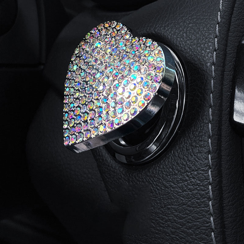 Heart Rhinestone Press Start Button Ignition Protective Cover