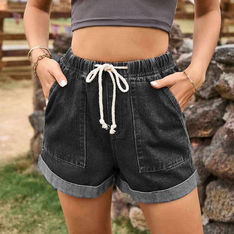Women'S Tie Elastic Waist Denim Shorts