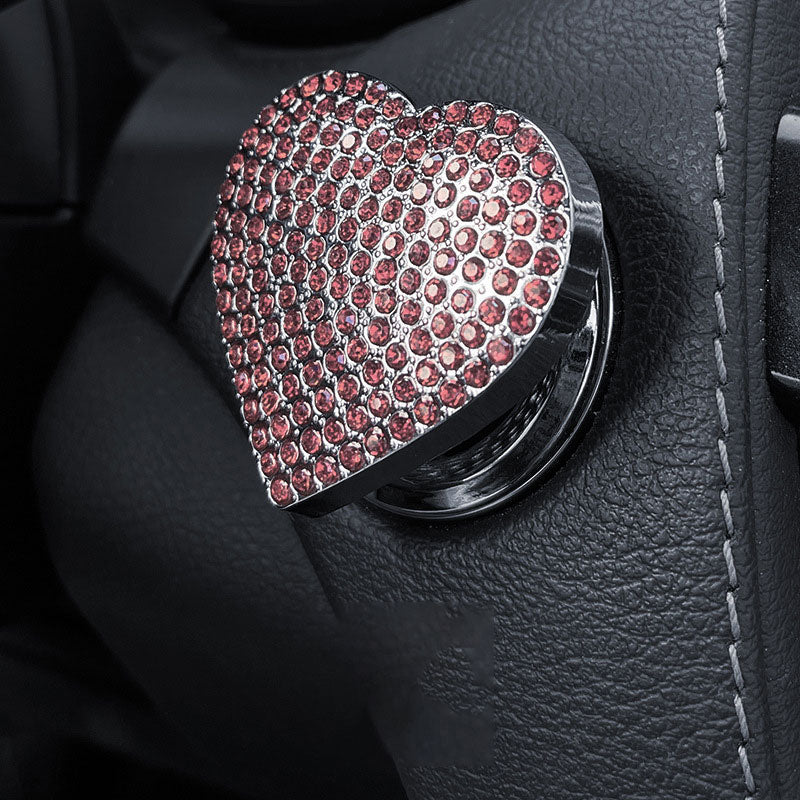 Heart Rhinestone Press Start Button Ignition Protective Cover