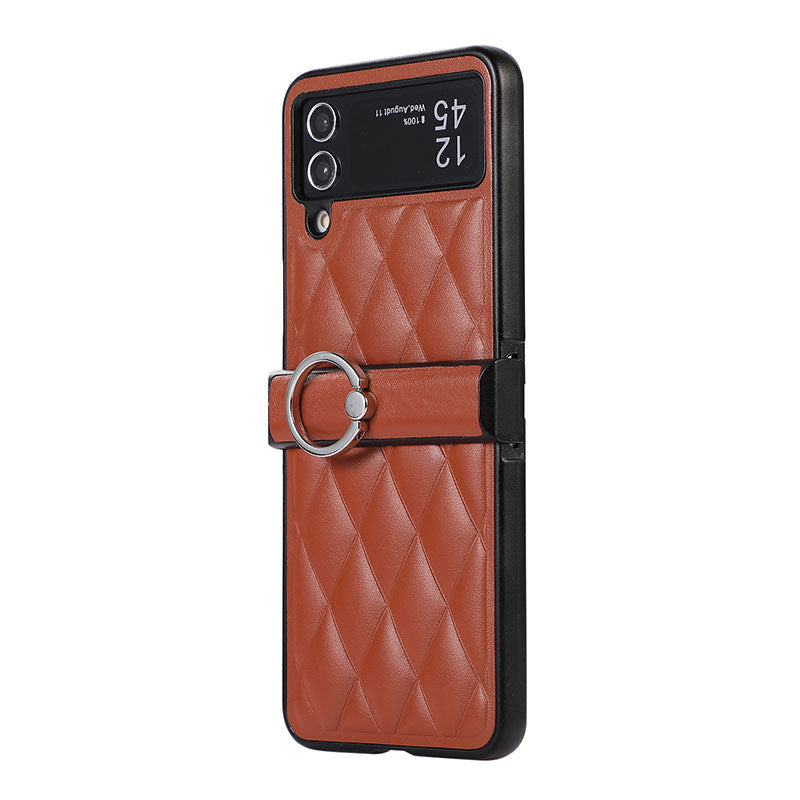 Foldable Check Ring Buckle Leather Phone Case