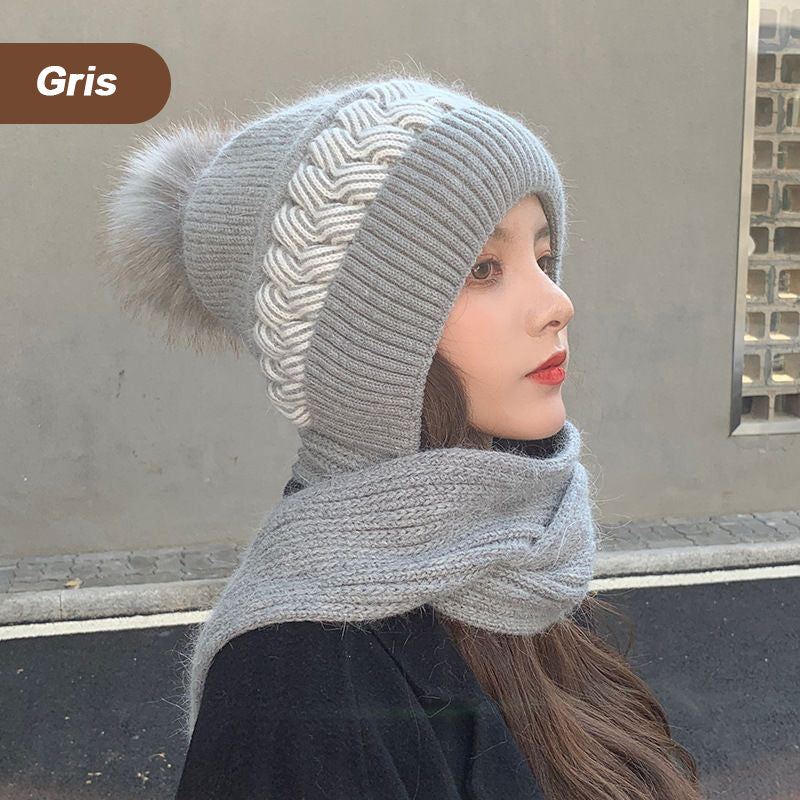 Gorro De Punto Con Bufanda Gruesa Y Cálida./knitted scarf hat