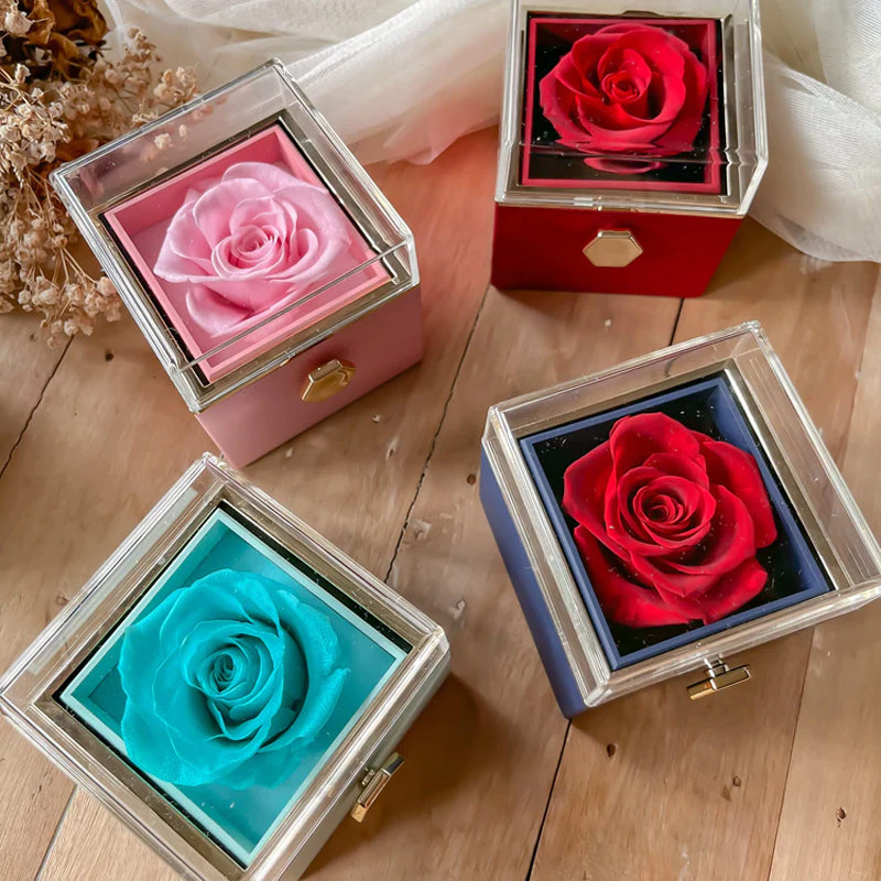 Eternally Preserved Rotating Rose Box - W/ Engraved Heart Necklace