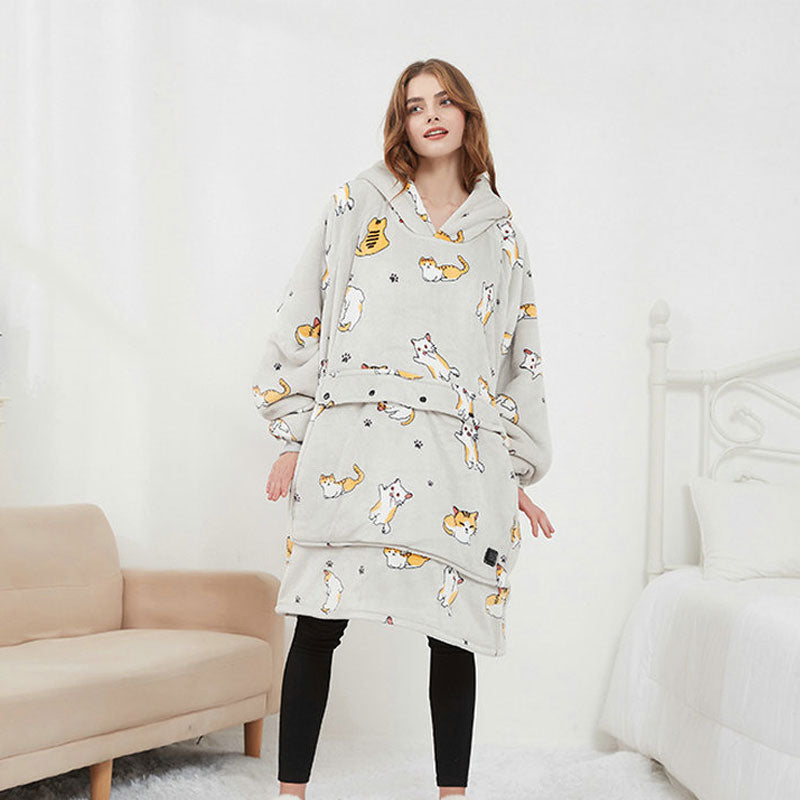 Outdoor USB Heated Blanket Hooded Lazy Blanket