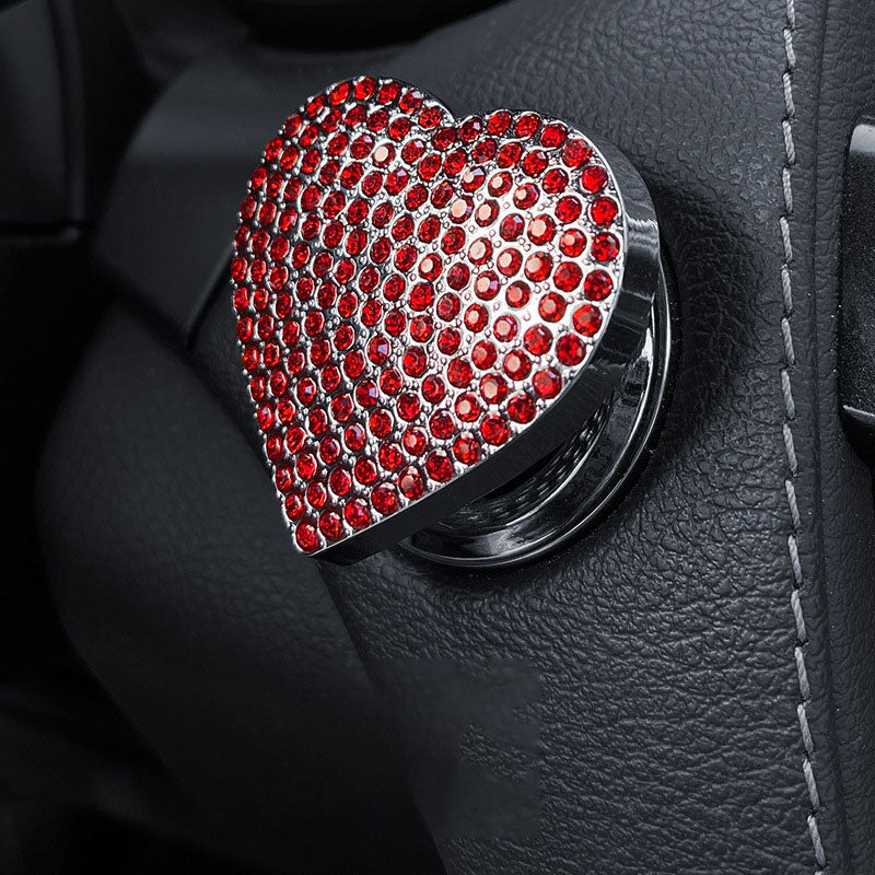 Heart Rhinestone Press Start Button Ignition Protective Cover