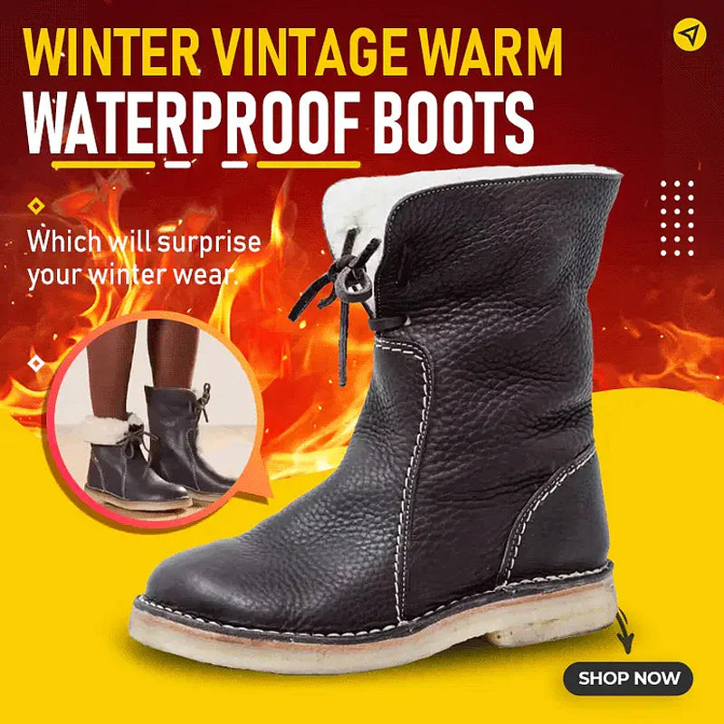 Vintage Buttery-Soft Waterproof Wool Lining Boots
