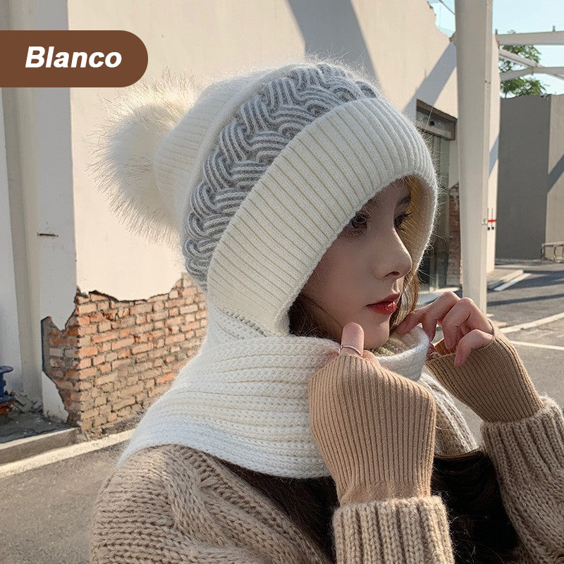 Gorro De Punto Con Bufanda Gruesa Y Cálida./knitted scarf hat