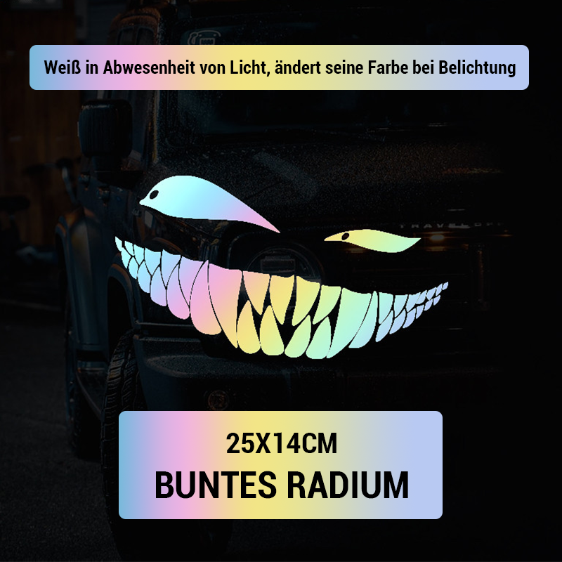 Auto-Aufkleber „Zähne schielen, lächeln“./Teeth squint evil smile sticker