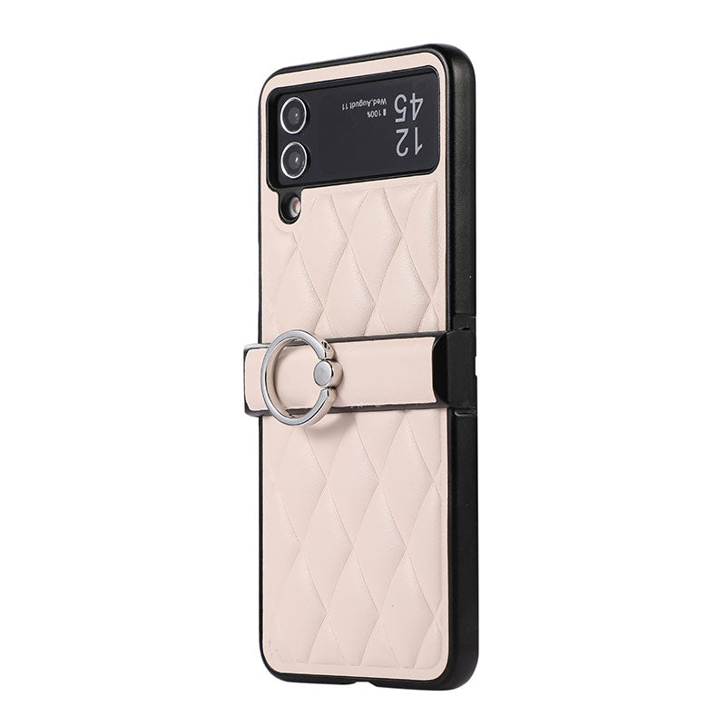 Foldable Check Ring Buckle Leather Phone Case