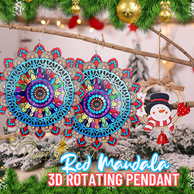 Red Mandala 3d Rotating Pendant