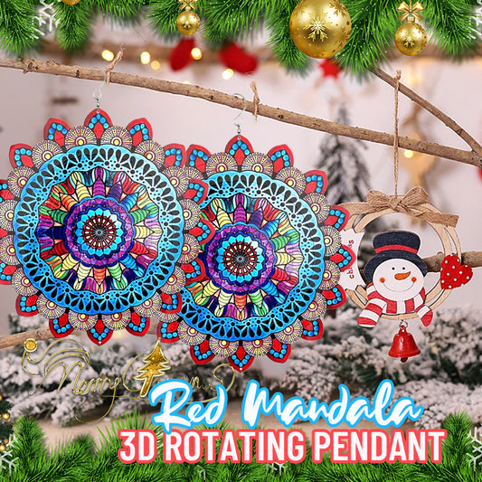 Red Mandala 3d Rotating Pendant