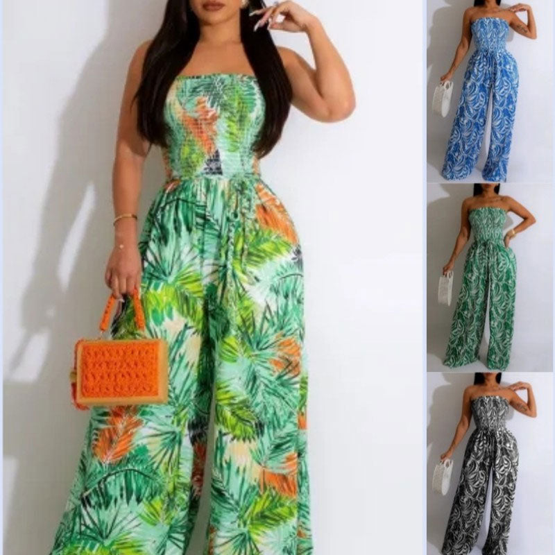 Leaf Print Wide-Leg Jumpsuit