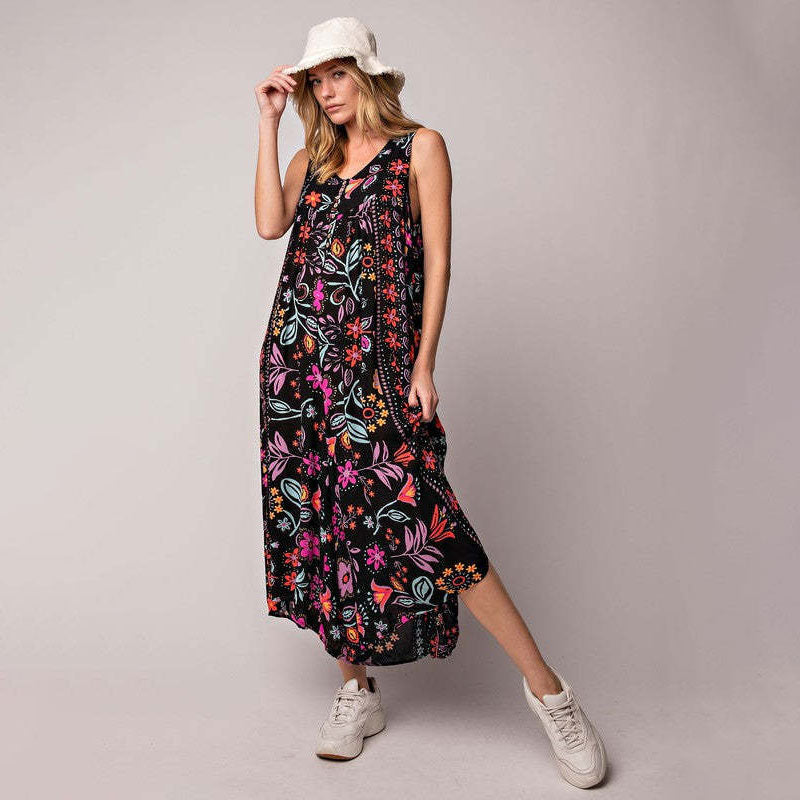 Printed Loose Sleeveless Jumpsuit