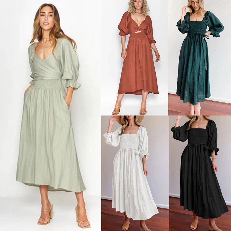 V-Neck Mid-Sleeve Reversible Skirt