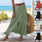 Women's Cotton Linen Pleated Midi Skirt