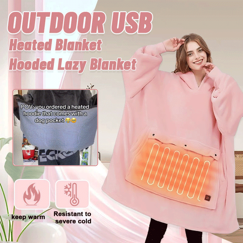 Outdoor USB Heated Blanket Hooded Lazy Blanket