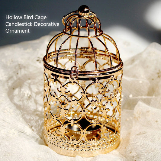 Hollow Bird Cage Candlestick Decorative Ornament