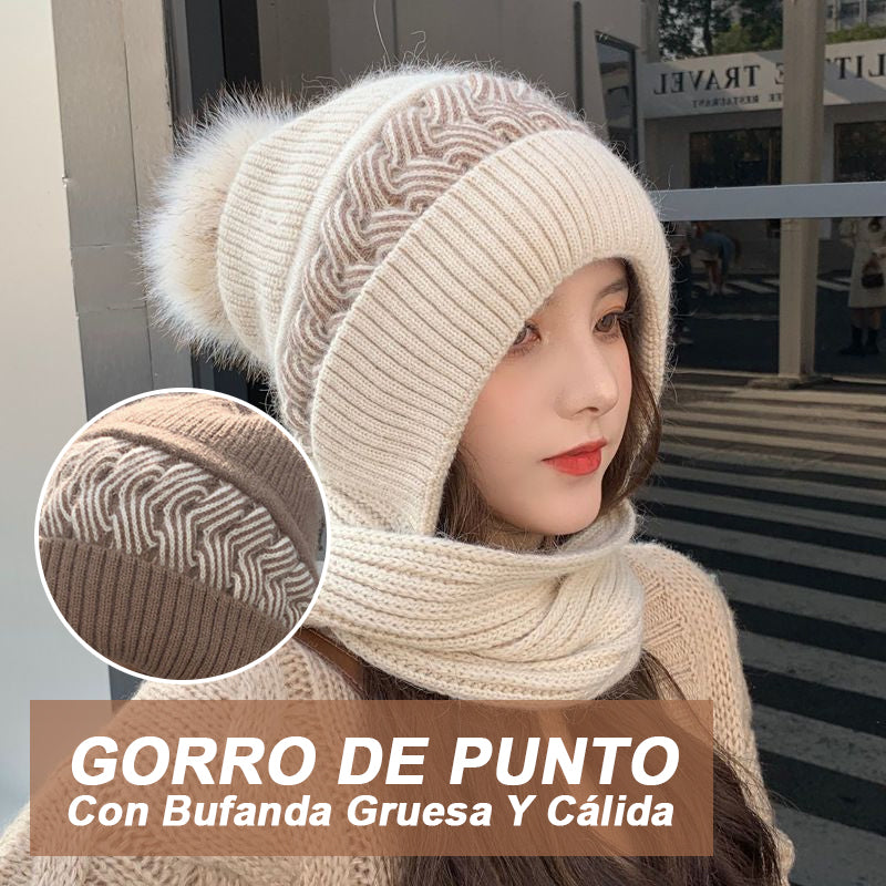 Gorro De Punto Con Bufanda Gruesa Y Cálida./knitted scarf hat