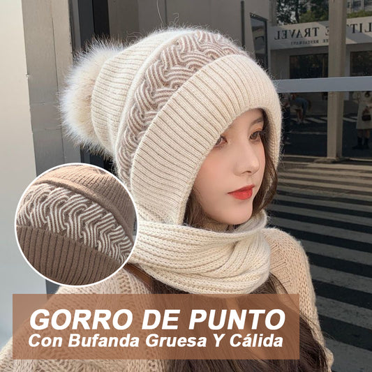 Gorro De Punto Con Bufanda Gruesa Y Cálida./knitted scarf hat