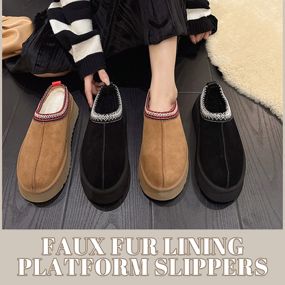 Faux Fur Lining Platform Slippers