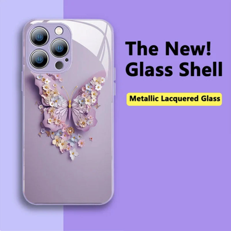 3D Butterfly Pattern Glass Phone Case