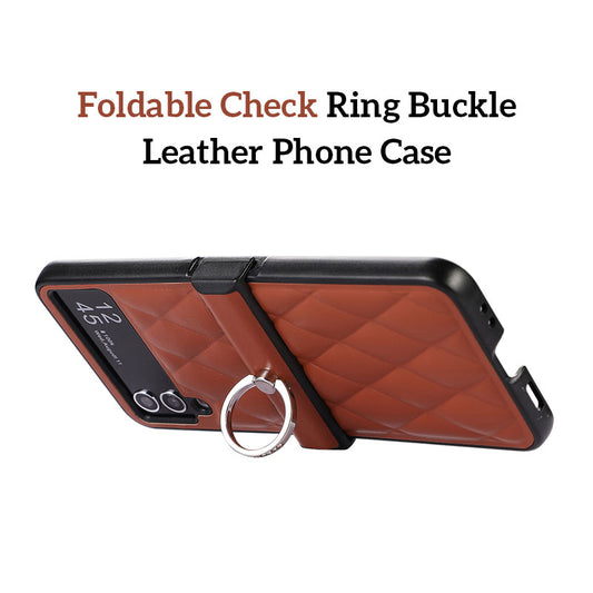 Foldable Check Ring Buckle Leather Phone Case