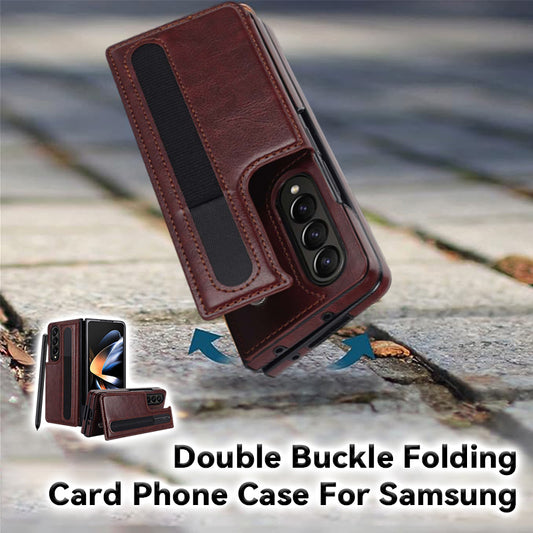 Double Buckle Folding Card Phone Case For Samsung