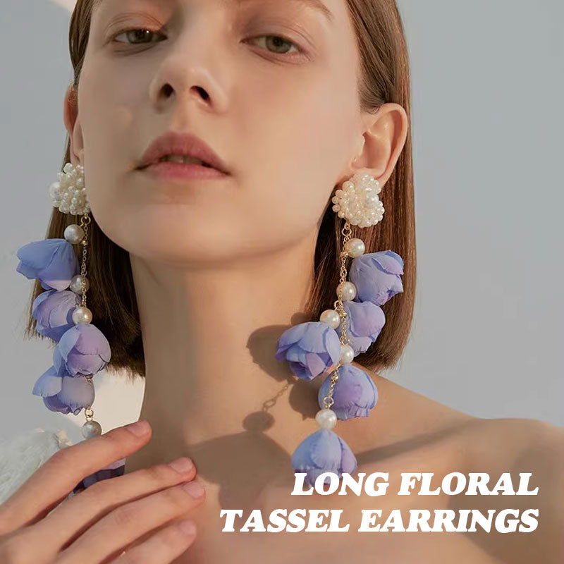 Long Floral Tassel Earrings