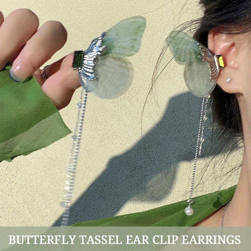 Butterfly Tassel Ear Clip Earrings