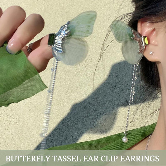 Butterfly Tassel Ear Clip Earrings
