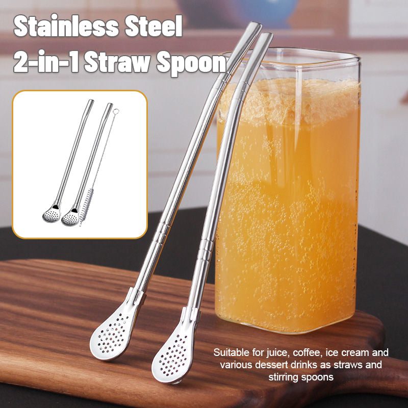 Stainless Steel 2-in-1 Straw Spoon