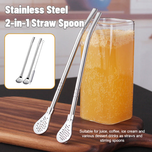 Stainless Steel 2-in-1 Straw Spoon