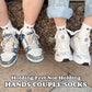 Holding Feet Not Holding Hands Couple Socks