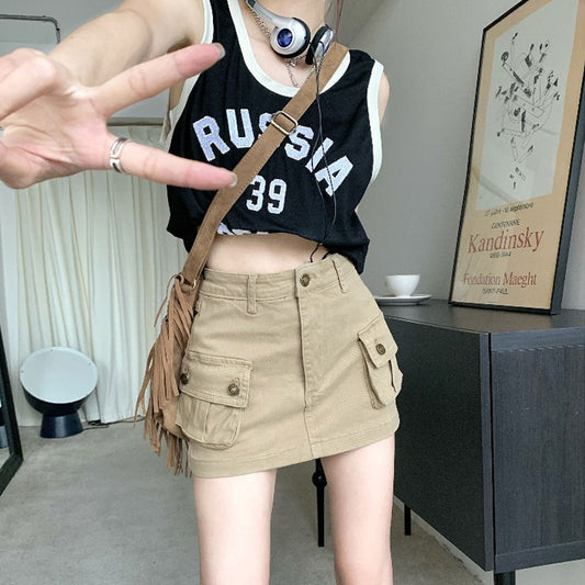 Women's A-Line Cargo Denim Skirt