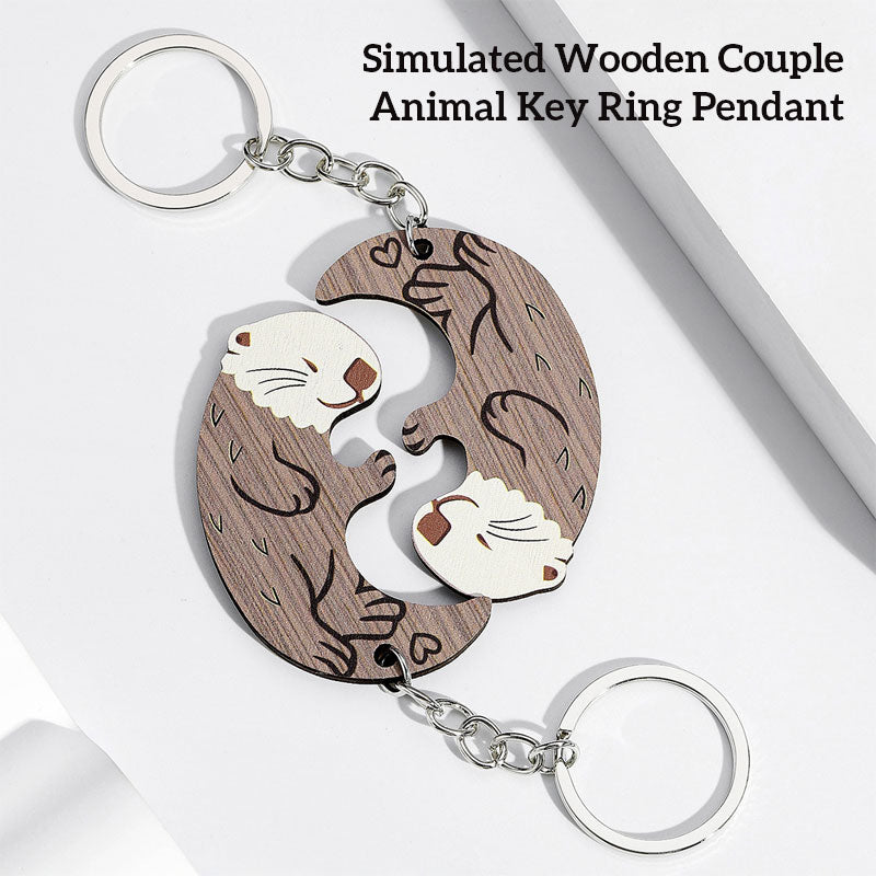 Simulated Wooden Couple Animal Key Ring Pendant