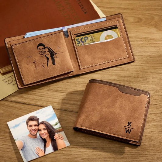 Personalised Unisex Wallet Bifold Leather with Photo and Letters Customize Wallet Engraved Wallet Photo Wallet for Birthday Gift for Love
