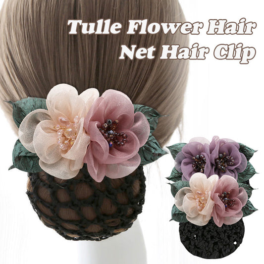 Tulle Flower Hair Net Hair Clip