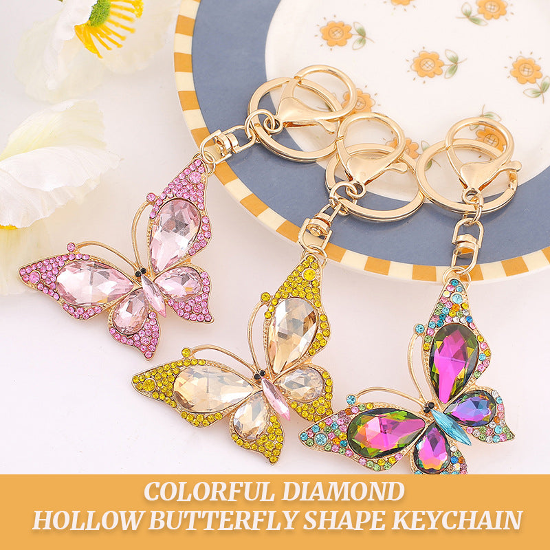 Colorful Diamond Hollow Butterfly Shape Keychain